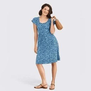 Draper James Henley A-Line Midi Dress Blue Floral Pima Cotton NWT Size Large